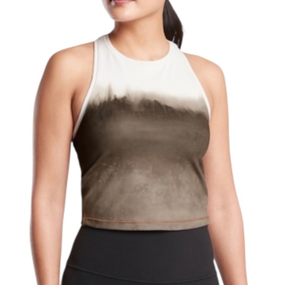 ATHLETA Brown White Shanti Watercolor Stripe Crop High Neck Tank Top Size Small - Picture 1 of 5